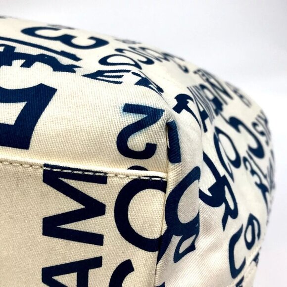 CHANEL By the Sea CC Mark Clear Chain Shoulder Tote Bag Canvas White x navy - Picture 9 of 12